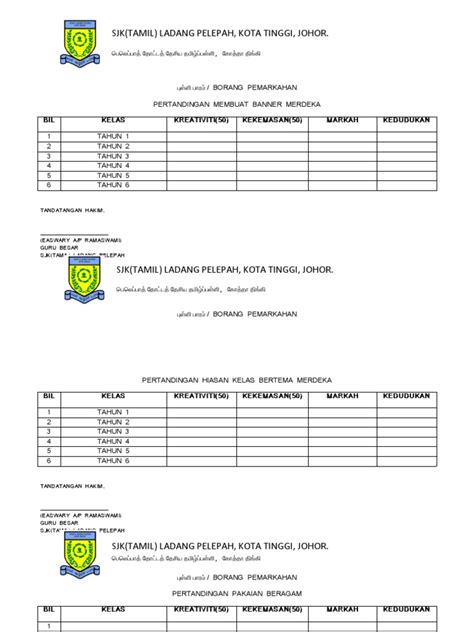 Borang Markah Pdf