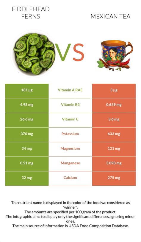 Fiddlehead Ferns Vs Mexican Tea — In Depth Nutrition Comparison