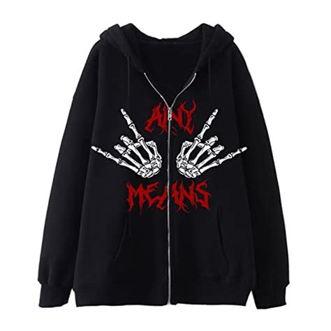 Y2k Grunge Skull Hand Jacket Oversized Emo Skeleton Zip Up Hoodie Y2k