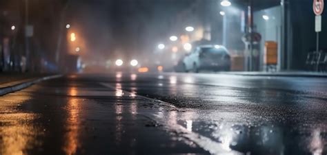 Premium Photo A Rainy Night In The City With A Car Driving On The