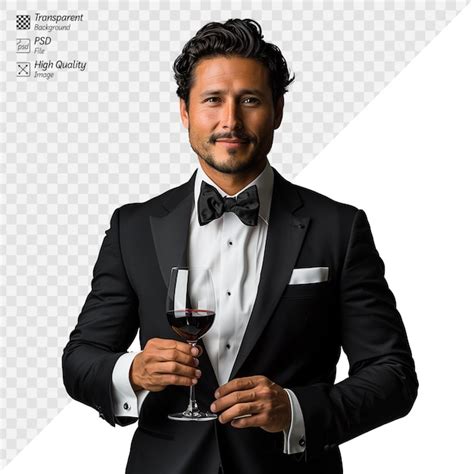 Premium Psd Elegant Man In Tuxedo Holding A Glass Of Red Wine