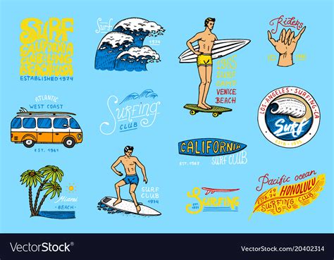 Surf Badge And Wave Palm Tree Ocean Tropics Vector Image