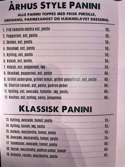 Menu At Aaens Panini Hus Pizzeria Aarhus