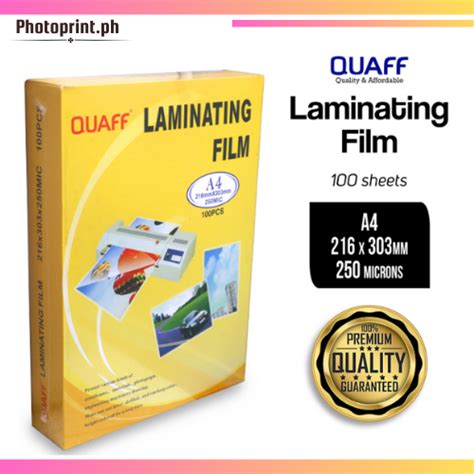 QUAFF Laminating Film A4 Size 125mic 250mic 200mic 100sheets Per