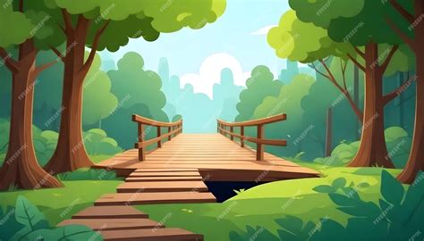 Premium Photo | A cartoon illustration of a wooden bridge with a wooden ...