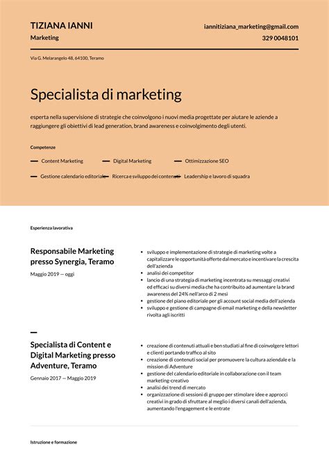 Esempio Di Curriculum Vitae Per Marketing E Consigli Di Scrittura