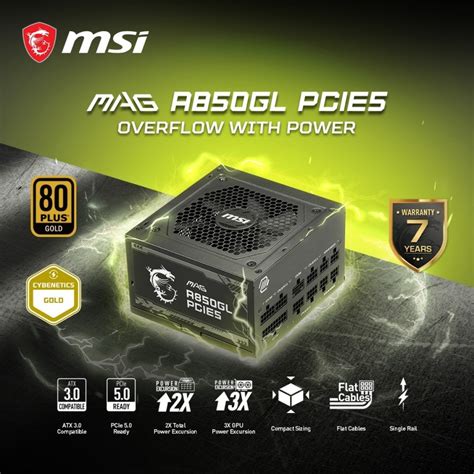 PSU MSI MAG A850GL PCIe5 ATX 3 0 850W 80 Gold Full Modular Quadra