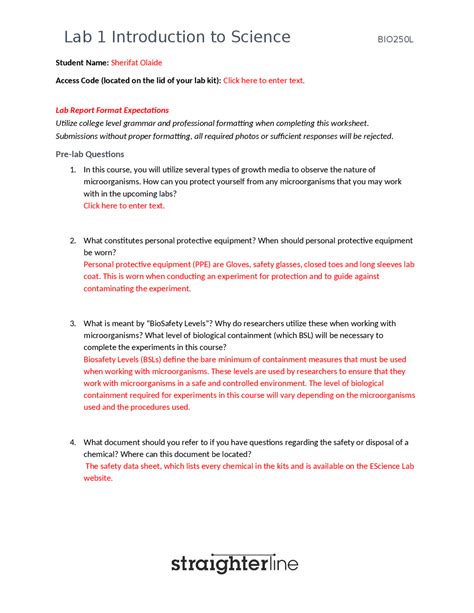 Bio L Lab Introduction To Science Fall Straighterline Docsity