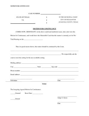 Fillable Online Motion For Continuance Form Pdf Fax Email Print