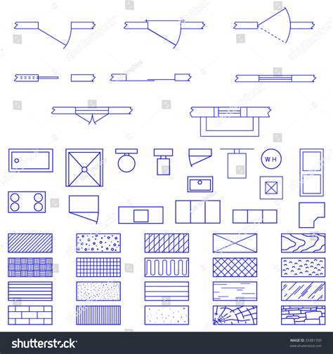 Complete Set Blueprint Icons Symbols Used Stock Vector 33381700 ...