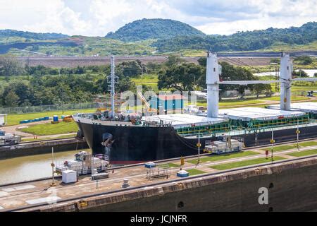 Cargo Ship Crossing Panama Canal Stock Photo Alamy