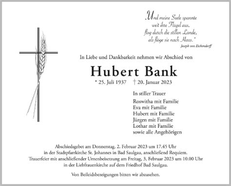 Traueranzeigen Von Hubert Bank Schwaebische De Trauerportal