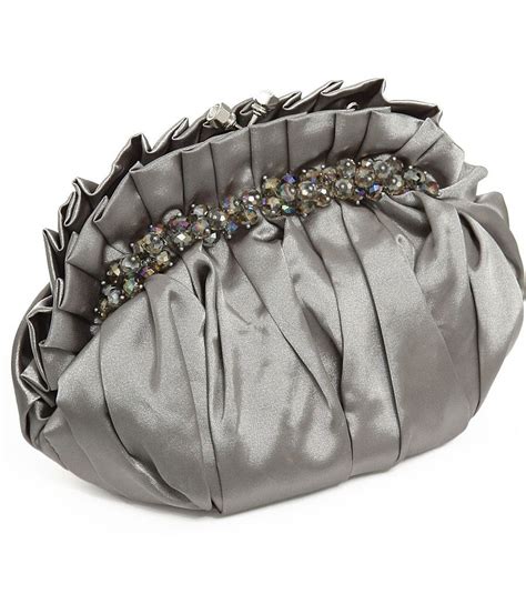 Purse Boutique Metallic Grey Satin Elegant Pleats Evening Clutch