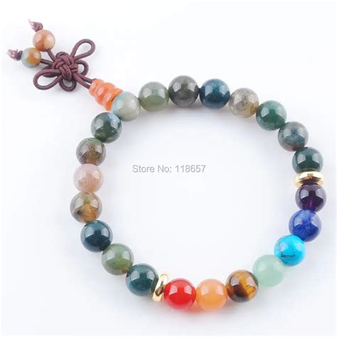 Natural Indian Agates Stone Round 8mm Beads Bracelets 7 Chakra Healing