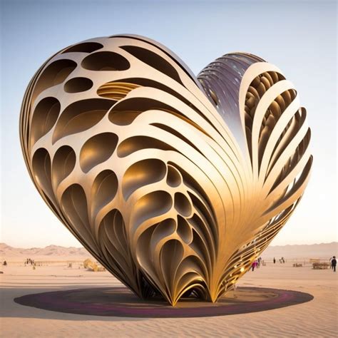 A Large Heart Shaped Sculpture In The Middle Of A Desert