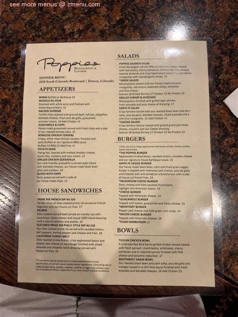 Online Menu Of Poppies Restaurant Restaurant Denver Colorado 80222