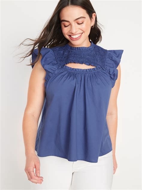 Flutter Sleeve Smocked Cutout Swing Blouse For Women Old Navy