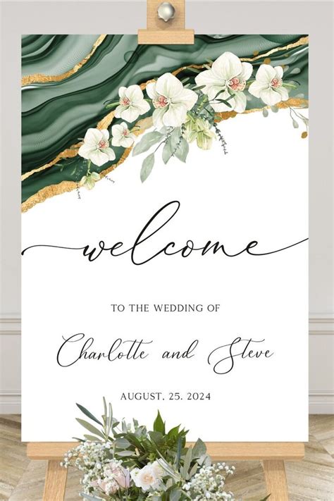 Emerald Green Wedding Welcome Sign Green And Gold Wedding Editable