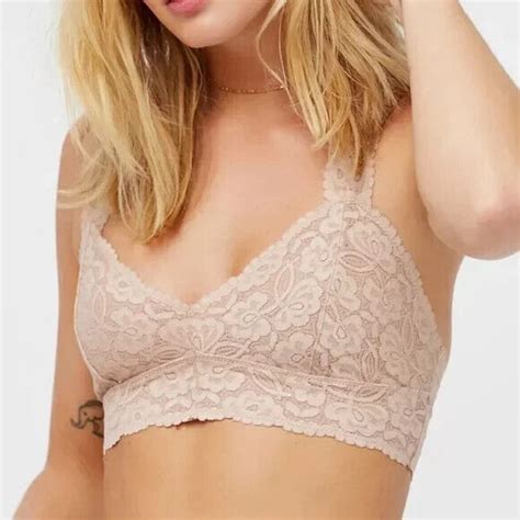 Intimately Free People Womens Medium Galloon Lace Bralette Nude Beige