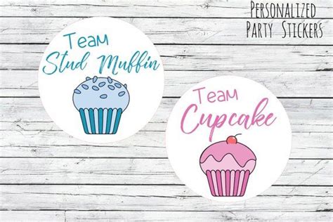 Cupcake Or Stud Muffin Gender Reveal Party Stickers Etsy Baby