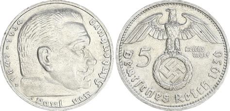 5 Mark Hindenburg Mit HK 3 Reich 5 Mark Hindenburg 1936 D Vz EF MA Shops