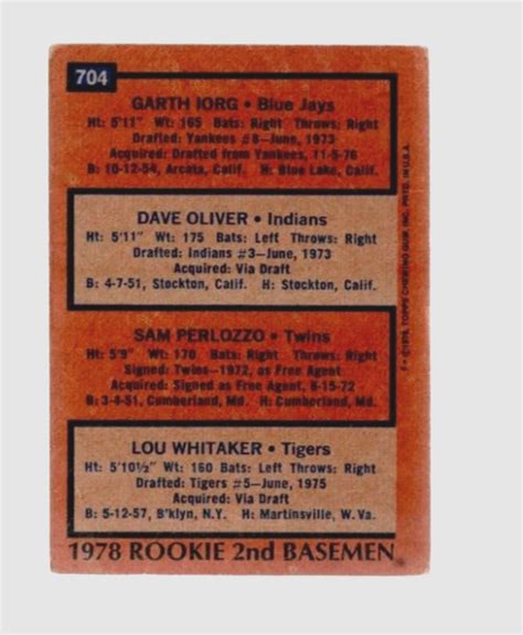 1978 Topps 1978 Rookie 2nd Basemen Iorg Oliver Perlozzo Lou Whitaker