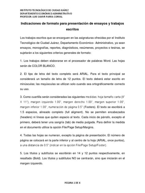 Indicaciones De Formato Para Presentacion De Ensayos Y Trabajos