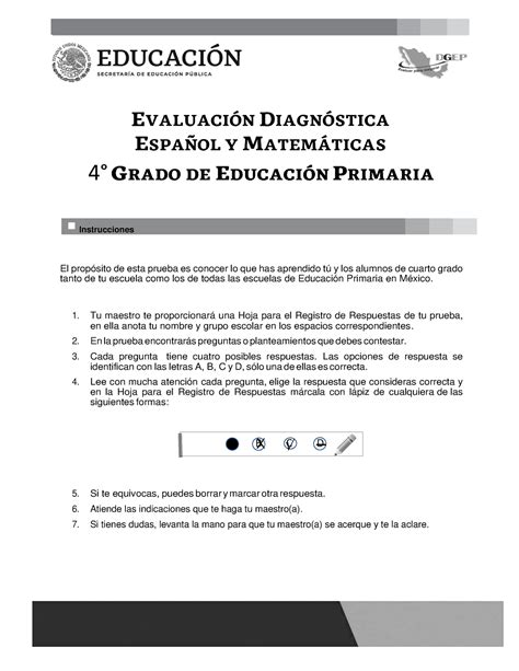 10 Examen 4to Grado 4 ° El Propósito De Esta Prueba Es Conocer Lo Que Has Aprendido Tú Y Los