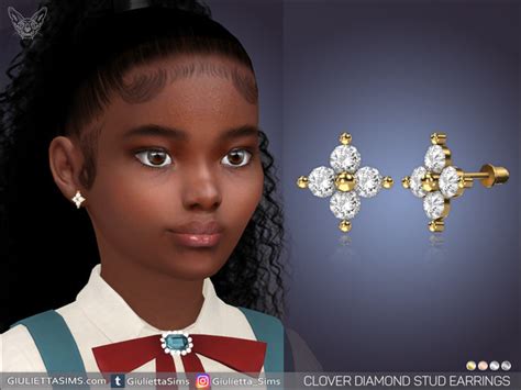 The Sims Resource Clover Diamond Stud Earrings For Kids