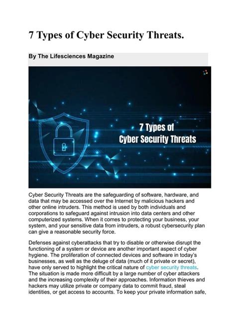 7 Types Of Cyber Security Threats The Lifesciences Magazine Pdf