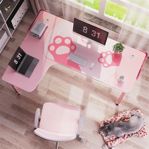 Buy Eureka Ergonomic 61 Inch L Shaped Desk Pink Computer Gaming Desk