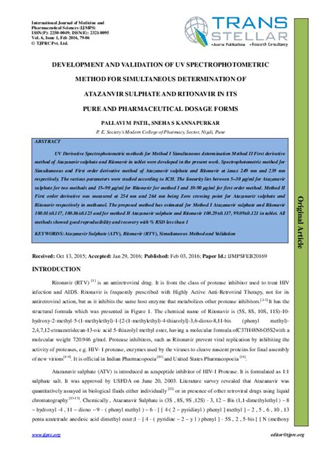 Development And Validation Of Uv Spectrophotometric Method For Simultaneous Determination Of