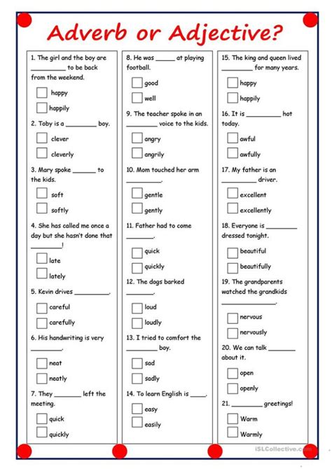 Adjective And Adverb Worksheets