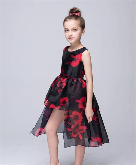 2017 summer girl dress print irregular dresses girls children Chiffon ...