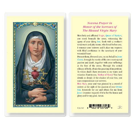 Seven Sorrows Of Mary Laminated Holy Card 25 Pack