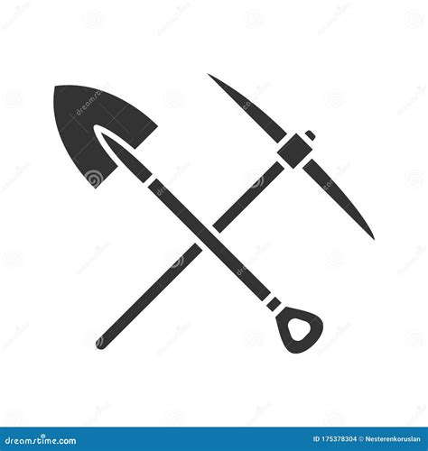 Crossed Shovel And Pickaxe Glyph Icon Stock Vector Illustration Of