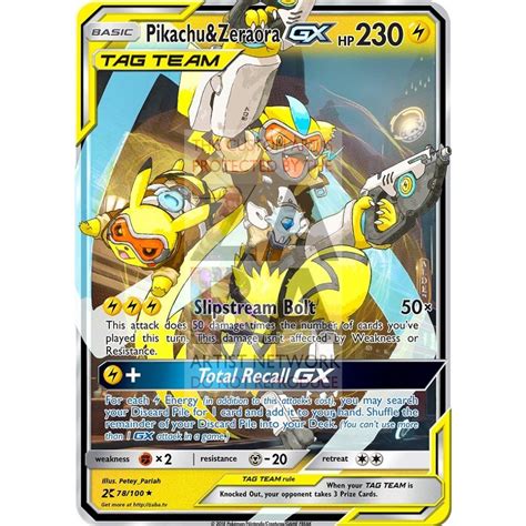 Pikachu And Zeraora Gx Tracer Tag Team Custom Overwatch Pokemon Card