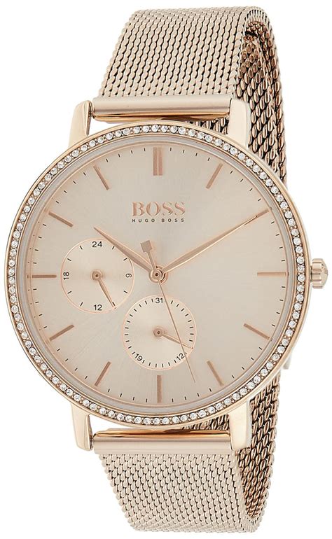 Hugo Boss Infinity Carnation Gold Dial Gold Mesh Bracelet Watch For Women