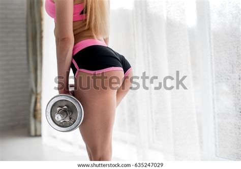 Sexy Ass Sportswoman Studio Dumbbells Stock Photo Shutterstock