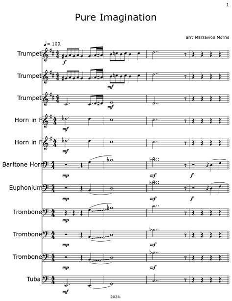 Pure Imagination Sheet Music For Trumpet Horn In F Baritone Horn