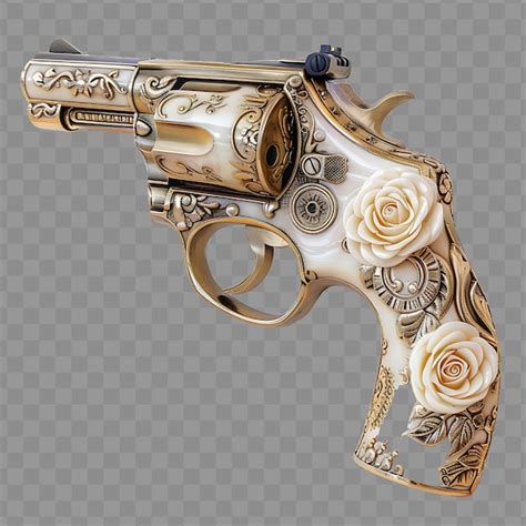 Premium Psd Vintage Pearl Handled Revolver Engraved With Roses And