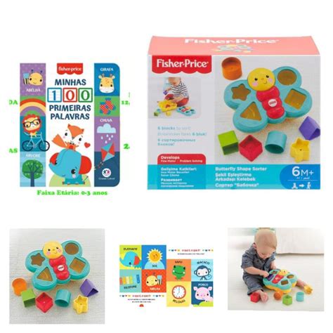 Brinquedos Fisher Price 2 Anos - Kit Fisher Price - Dois (2) - Brinquedo Encaixe Didático + Livro ...