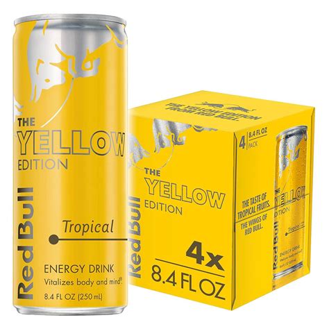 Buy Red Bull Energy Drink Tropical Yellow Edition 84 Fl Oz 4 Pack Online At Lowest Price