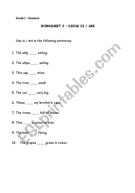 English Worksheets Grade 1 Grammar Worksheet 2 Using Is Or Are