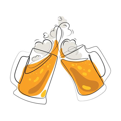 Two Toasting Beer Mugs Line Drawing Minimal Art Vector Isolated Illustration On White Cheers