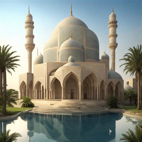 Premium Ai Image Islamic Mosque Overlooking A Pond With Decoration