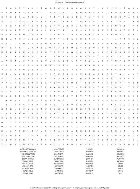 Astronomy Word Search Hard Logic Lovely