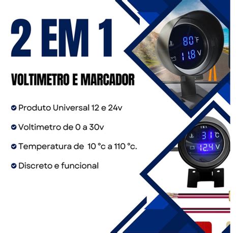 Volt Metro Marcador De Temperatura Automotivo Universal Blutu