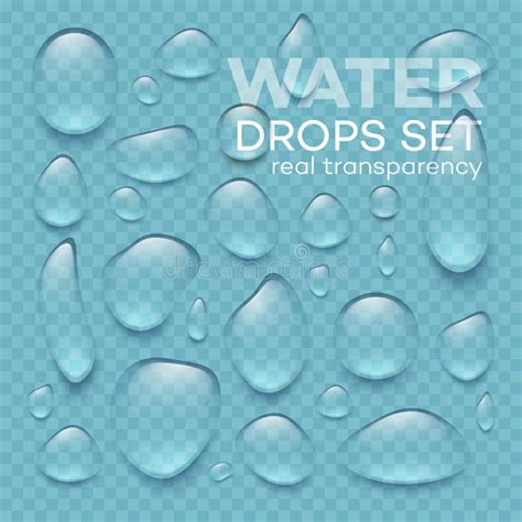 Realistic Shining Water Drops And Drips On Transparent Background