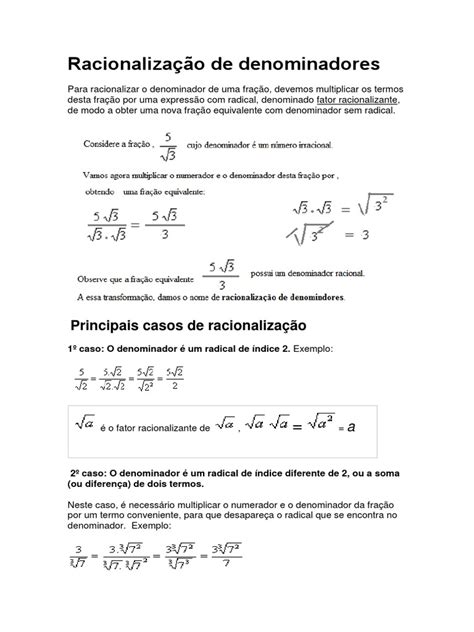 Racionalização De Radicais - Racionalização de Radicais | PDF | Exponenciação | Fração (Matemática)
